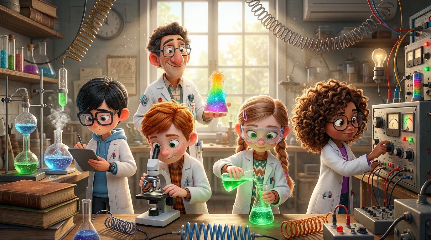The Atomix lab club running an experiment